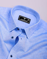 Stream Blue Jacquard Textured Cotton Shirt