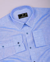 Stream Blue Jacquard Textured Cotton Shirt