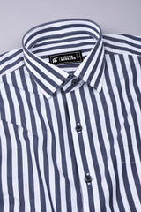 White with grey awning stripe cotton shirt