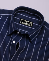 Temper Blue With White Dobby Stripe Cotton Shirt