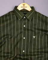 Temper Green With Cream Dobby Stripe Cotton Shirt