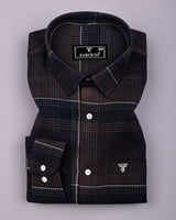 Prelog Brown With Cream Twill Check Dobby Cotton Shirt
