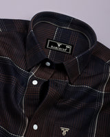 Prelog Brown With Cream Twill Check Dobby Cotton Shirt