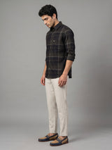 Prelog Green With Cream Twill Check Dobby Cotton Shirt