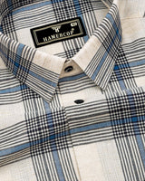 Tokyo Cream With Blue Dobby Check Linen Shirt
