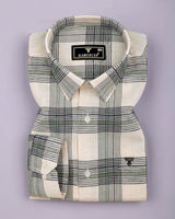 Tokyo Cream With Green Dobby Check Linen Shirt