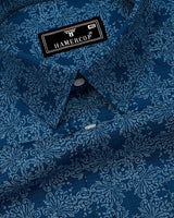 Calmyn Blue With White Printed Dobby Cotton Shirt