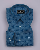 Calmyn Blue With White Printed Dobby Cotton Shirt