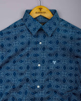 Calmyn Blue With White Printed Dobby Cotton Shirt