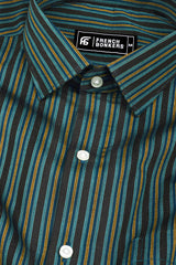 Toxic green with black and blue stripe cotton shirt