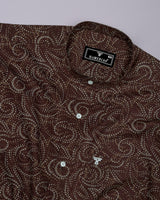 Zerik Brown With White Dot Printed Cotton Shirt