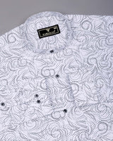 Zerik White With Black Dot Printed Cotton Shirt