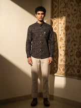 Zerik Black With White Dot Printed Cotton Shirt