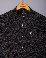 Zerik Black With White Dot Printed Cotton Shirt