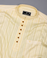 Zamora Yellow Self Stripe Dobby Cotton Shirt Style Kurta