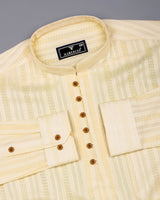 Zamora Yellow Self Stripe Dobby Cotton Shirt Style Kurta
