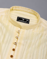 Zamora Yellow Self Stripe Dobby Cotton Shirt Style Kurta