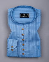 Zamora Blue Self Stripe Dobby Cotton Shirt Style Kurta