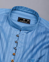 Zamora Blue Self Stripe Dobby Cotton Shirt Style Kurta