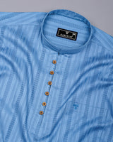 Zamora Blue Self Stripe Dobby Cotton Shirt Style Kurta