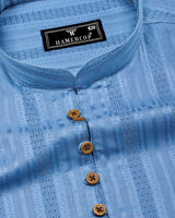 Zamora Blue Self Stripe Dobby Cotton Shirt Style Kurta