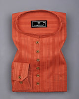 Zamora Orange Self Stripe Dobby Cotton Shirt Style Kurta