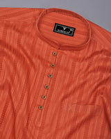 Zamora Orange Self Stripe Dobby Cotton Shirt Style Kurta