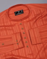 Zamora Orange Self Stripe Dobby Cotton Shirt Style Kurta