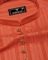 Zamora Orange Self Stripe Dobby Cotton Shirt Style Kurta