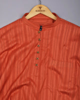 Zamora Orange Self Stripe Dobby Cotton Shirt Style Kurta