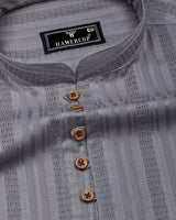 Zamora Silver Gray Self Stripe Dobby Cotton Shirt Style Kurta