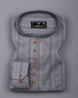 Zamora Silver Gray Self Stripe Dobby Cotton Shirt Style Kurta
