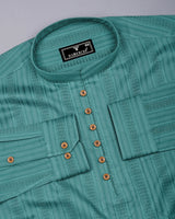 Zamora Green Self Stripe Dobby Cotton Shirt Style Kurta