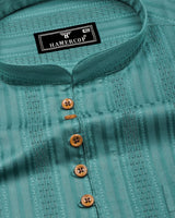 Zamora Green Self Stripe Dobby Cotton Shirt Style Kurta
