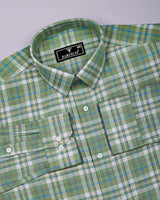 Medellin Green With Blue Check Amsler Cotton Shirt
