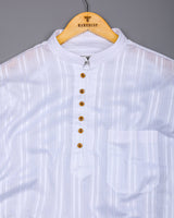 Bright White Self Stripe Dobby Cotton Shirt Style Kurta