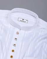 Bright White Self Stripe Dobby Cotton Shirt Style Kurta