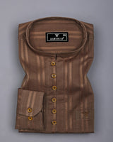 Chocolate Brown Self Stripe Dobby Cotton Shirt Style Kurta