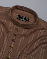 Chocolate Brown Self Stripe Dobby Cotton Shirt Style Kurta