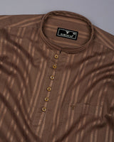 Chocolate Brown Self Stripe Dobby Cotton Shirt Style Kurta