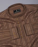 Chocolate Brown Self Stripe Dobby Cotton Shirt Style Kurta