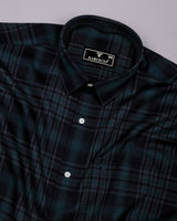 Sycra Green With Blue Dobby Check Cotton Shirt