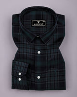 Sycra Green With Blue Dobby Check Cotton Shirt