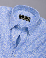 Albania SkyBlue Printed Seersucker Dobby Cotton Shirt