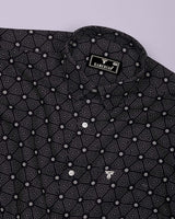 Velmor Black With White Printed Cotton Shirt