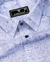 Falric Blue With White Printed Linen Cotton Shirt