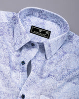 Falric Blue With White Printed Linen Cotton Shirt