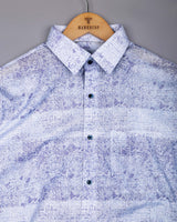 Falric Blue With White Printed Linen Cotton Shirt