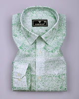 Falric Green With White Printed Linen Cotton Shirt
