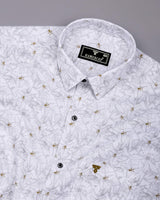 Salak White With Flower Printed Dobby Cotton Shirt